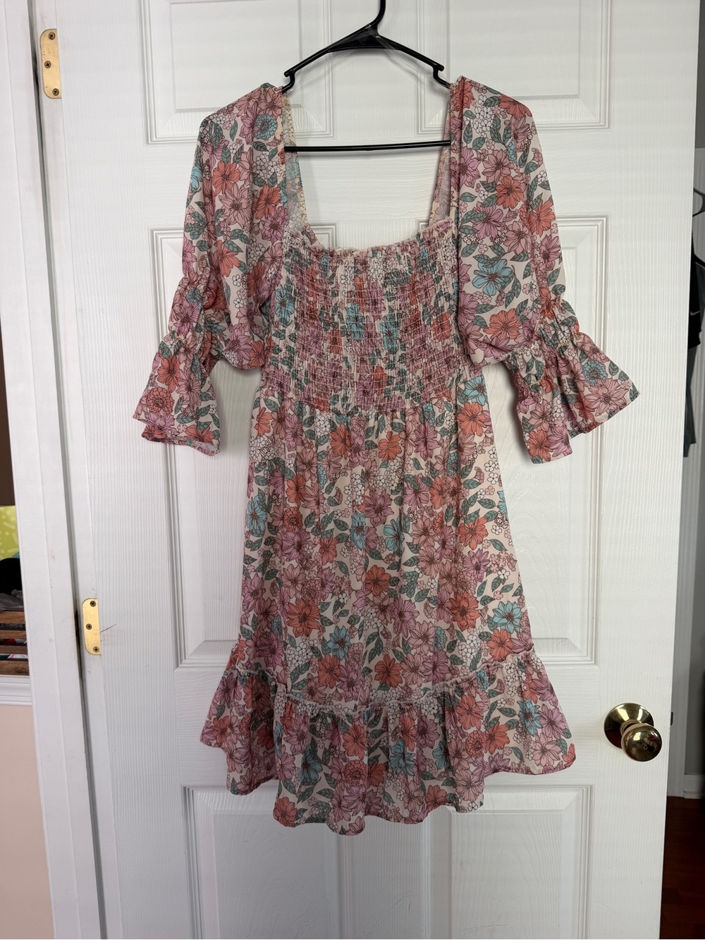 Pink blush Maternity Floral Smocked Square-Neck Dress